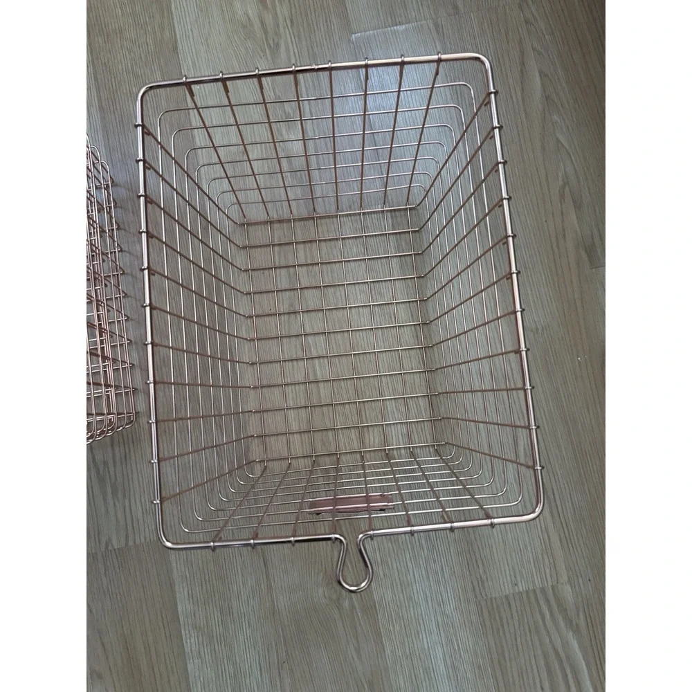3 Pack Rose Gold Wire Storage Basket Bin Metal Container Handle Shelf Organizer